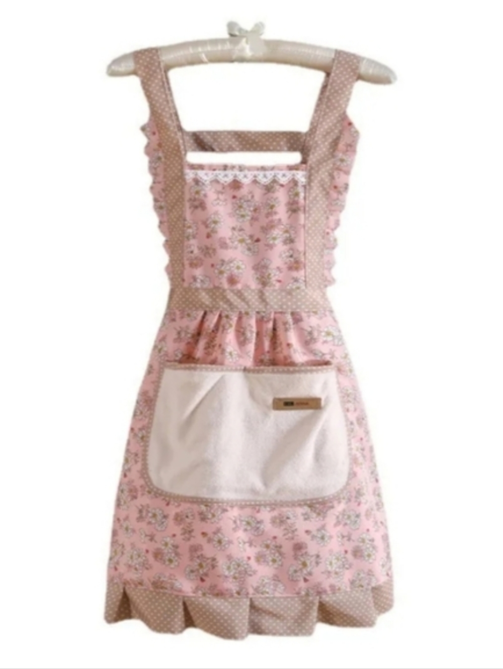 Pink Floral Kitchen Apron with Front Pocket - Unbranded
